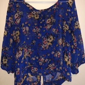 Blue floral chiffon blouse